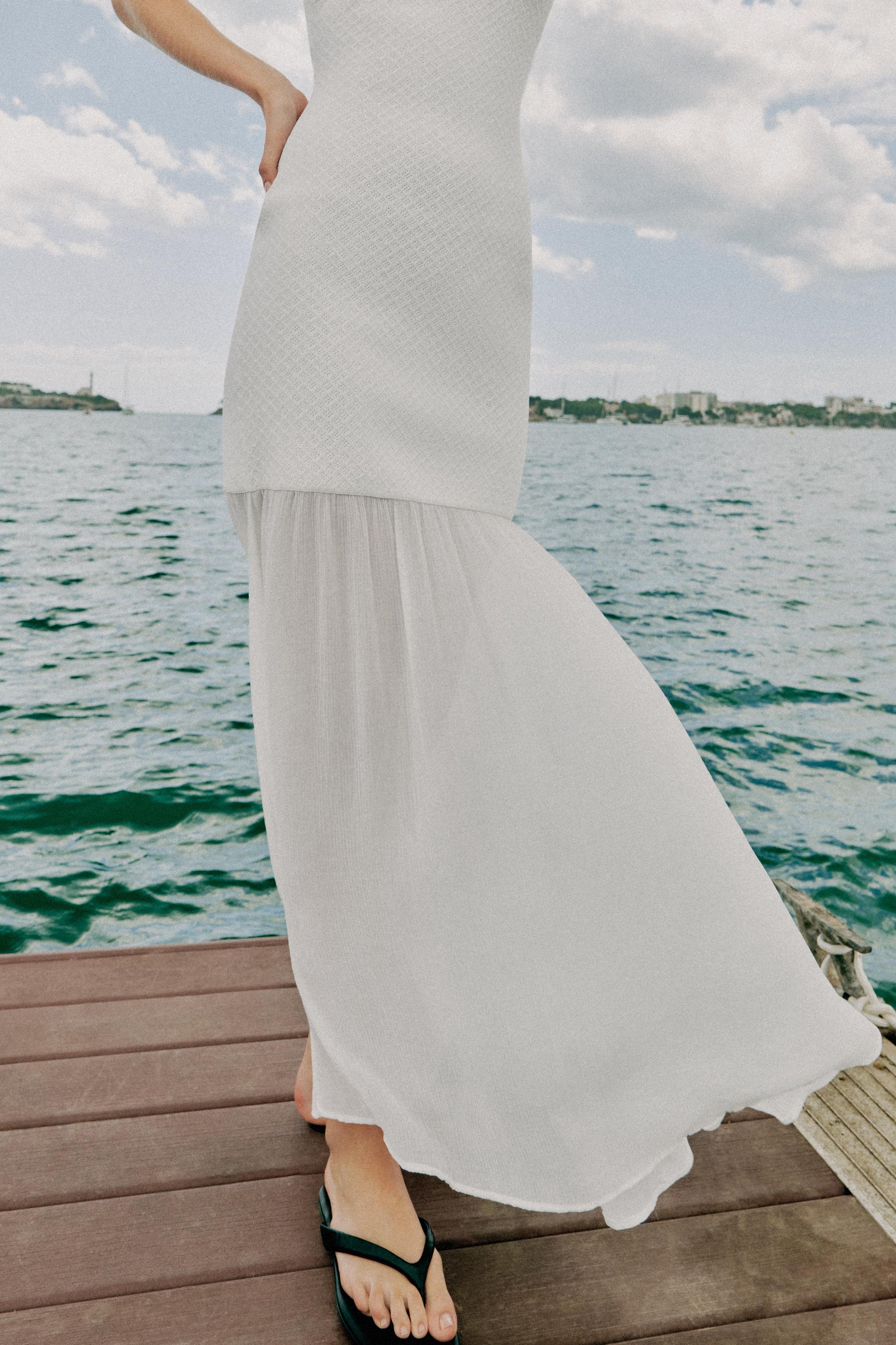 COMBINATION KNIT HALTER DRESS